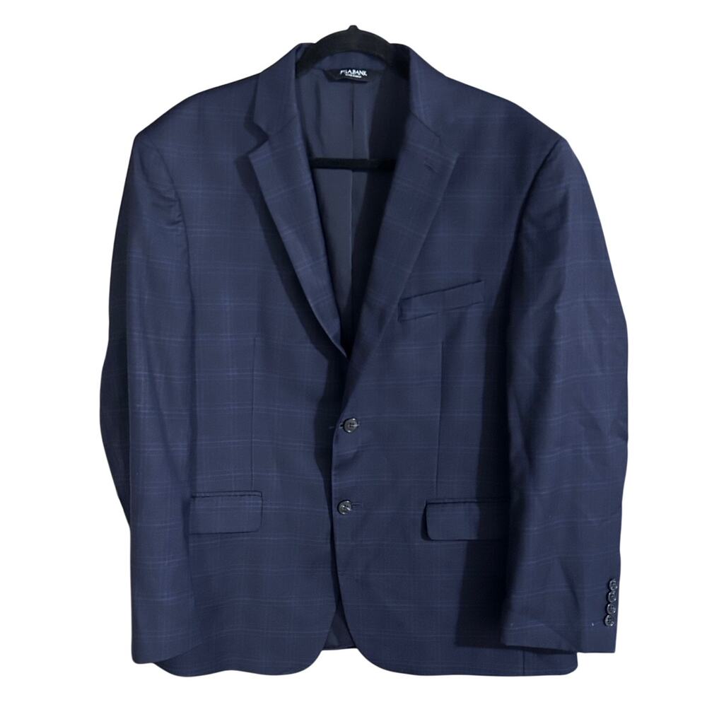 JOS A Bank Travelers Men's sz 43R Navy Blue Windowpane Check Blazer